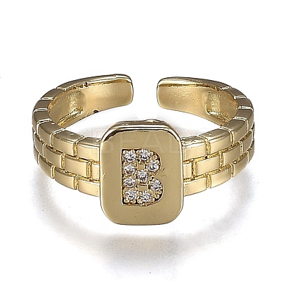 Brass Micro Pave Clear Cubic Zirconia Cuff Rings RJEW-H538-02G-B-1