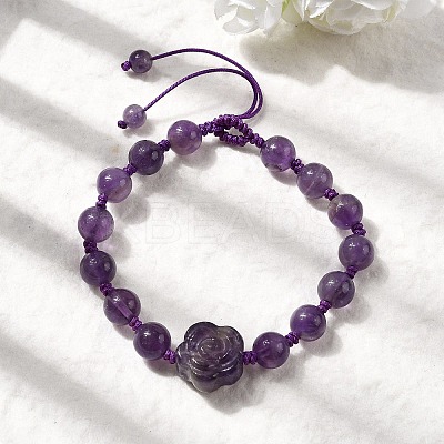 Adjustable Natural Amethyst Beads Braided Bead Bracelets for Women BJEW-L713-A06-1