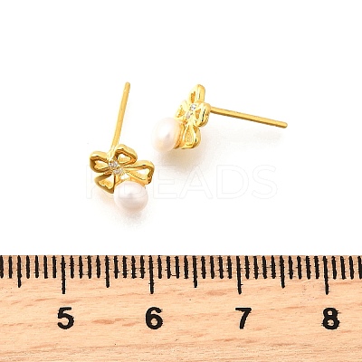 925 Sterling Silver Clear Cubic Zirconia Bowknot Stud Earring EJEW-L300-11G-1