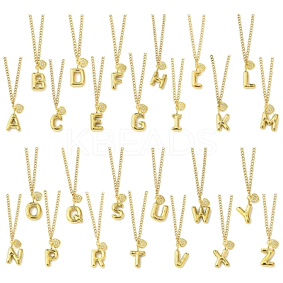 304 Stainless Steel Clear Cubic Zirconia Heart & Letter Pendant Curb Chain Necklaces for Women NJEW-FS00012-27X-1