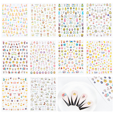 10 Sheets 10 Style Paper Nail Art Stickers Decals DIY-GL0006-05-1