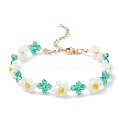 Flower Glass Beaded Bracelets for Women BJEW-TA00626-1