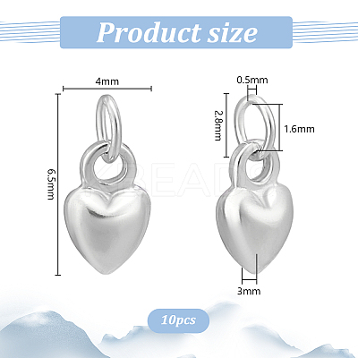 10Pcs Sterling Silver 3D Peach Heart Charms with Jump Rings STER-PH0002-94-1