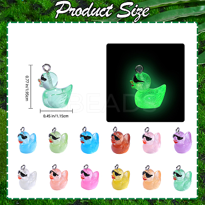 60Pcs 12 Colors Luminous Transparent Resin Pendants CRES-SZ0001-38-1