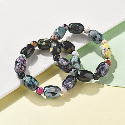 Natural Fire Crackle Agate Bead Stretch Bracelets G-P570-01C-1