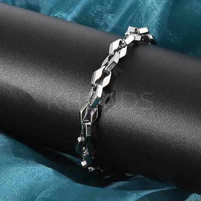 304 Stainless Steel Rhombus Link Chain Bracelets for Women Men BJEW-F488-60P-1