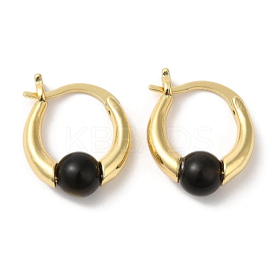 Natural Obsidian Round Beaded Hoop Earrings EJEW-A099-03G-01-1