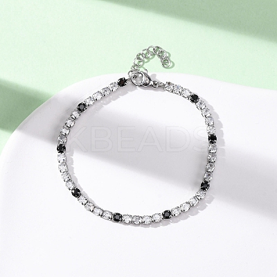 304 Stainless Steel with Cubic Zirconia Link Chain Bracelets for Women BJEW-G754-01A-P02-1