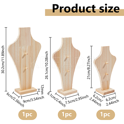 3 Bags 3 Styles Bust Shaped Wood Pendants Jewely Display Stands ODIS-DC0001-10-1