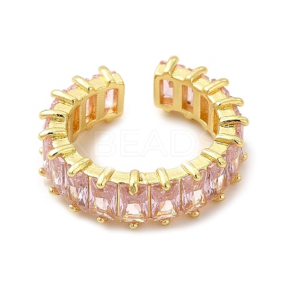 Cubic Zirconia Rectangle Open Cuff Ring RJEW-G282-02G-01-1