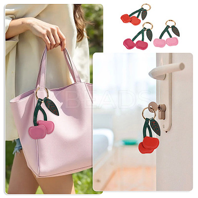 3Pcs 3 Colors PU Leather Alloy Keychains KEYC-TA0001-42-1