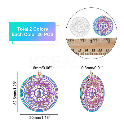 40Pcs 2 Colors 201 Stainless Steel Filigree Pendants STAS-DC0010-92-1