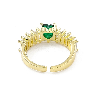 Green Cubic Zirconia Heart Open Cuff Ring RJEW-I091-04G-1