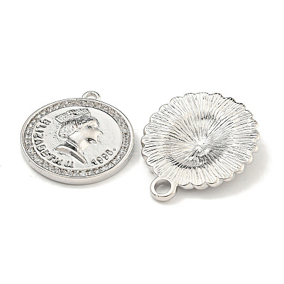 DIY Flat Round Brass Micro Pave Clear Cubic Zirconia Pendant Necklaces Making Kits KK-S386-39P-1