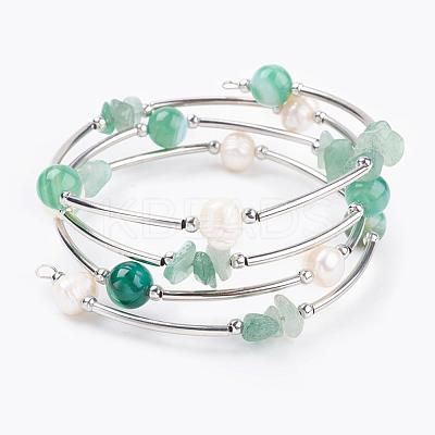 Natural Gemstone Wrap Bracelets BJEW-JB03355-1