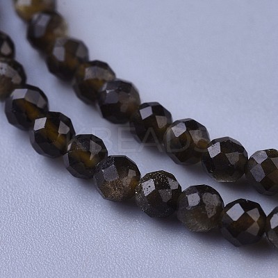 Natural Golden Sheen Obsidian Beaded Necklaces NJEW-K114-B-A19-1