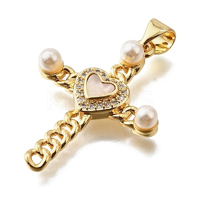Brass Micro Pave Cubic Zirconia ABS Imitation Pearl Pendants KK-D328-03G-A-1