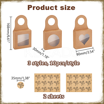 30Pcs 3 Styles Square Kraft Paper Festival Gift Storage Boxes with PVC Window and Hole Handle CON-PH0003-05C-1