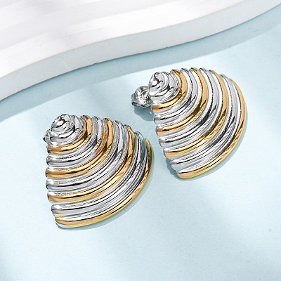 Two Tone Shell Shape 304 Stainless Steel Stud Earrings LS-EJEW-H176-01GP-1