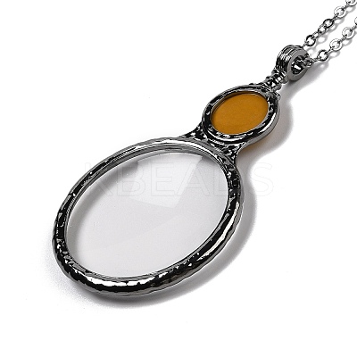 Flat Round Glass Magnifying Pendant Necklace for Women NJEW-K125-01B-05-1