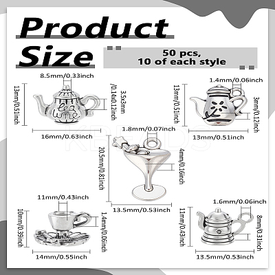50Pcs 5 Styles Tibetan Style Alloy Pendants FIND-LP0006-69-1