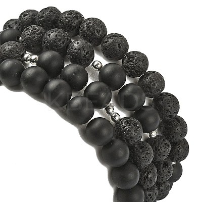 4Pcs 4 Style Natural Lava Rock & Black Agate & Hematite Beaded Stretch Bracelets Set BJEW-JB09508-1