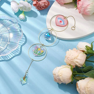 Heart Acrylic & Brass Ring Hanging Ornaments HJEW-JM02023-1
