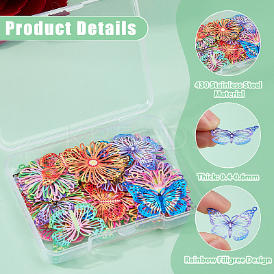 32Pcs 12 Styles Spray Painted 430 Stainless Steel Pendants STAS-HS0001-53-1
