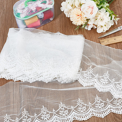 5 Yards Milk Fiber Gauze Embroidery Lace Ribbon Trims Fabric DIY-DR0001-57-1