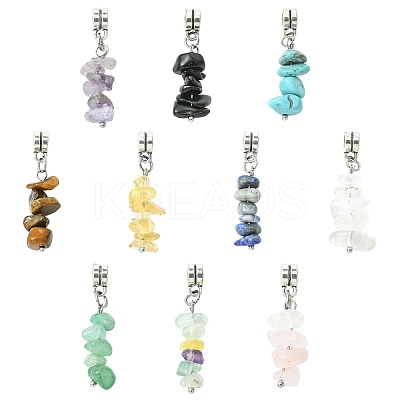50Pcs 10 Style Natural & Synthetic Gemstone European Dangle Charms HJEW-CJ00093-1