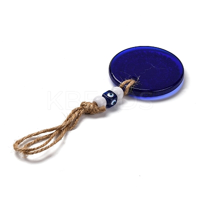 Flat Round with Evil Eye Lampwork Pendant Decoration HJEW-Z005-01G-1