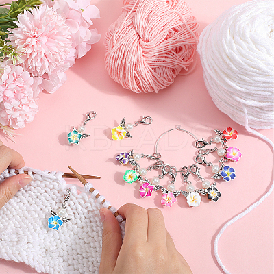 Flower Polymer Clay Pendant Locking Stitch Markers HJEW-SC00077-1