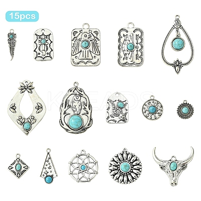 15Pcs 15 Styles Synthetic Turquoise Pendants FIND-YW0006-28-1