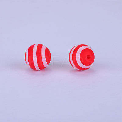 Printed Round with Stripe Pattern Silicone Focal Beads SI-JX0056A-142-1