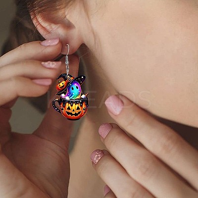 Pumpkin Cup with Ghost Acrylic Dangle Earrings FS-WG7B4FC-01-1