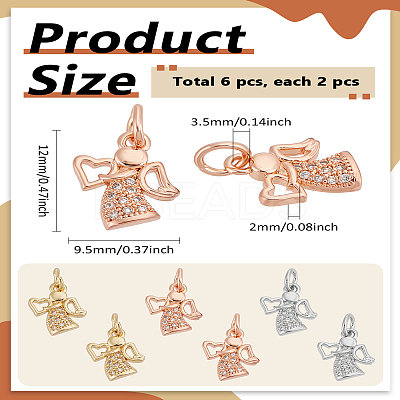 6Pcs 3 Colors Brass Micro Pave Cubic Zirconia Charms KK-LP0004-10-1