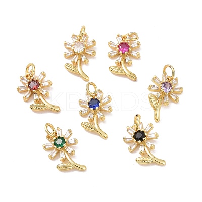 Rack Plating Brass Micro Pave Cubic Zirconia Pendants KK-E033-11G-1
