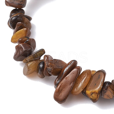 Natural Tiger Eye Chip Beaded Stretch Bracelets for Women Men BJEW-JB10647-01-1