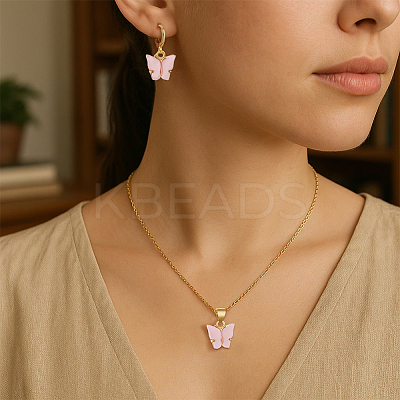 Light Gold Alloy Butterfly Jewelry Set SJEW-HY0001-16-1