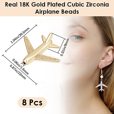 8Pcs Brass Micro Pave Cubic Zirconia Airliner Beads ZIRC-BBC0003-54G-1