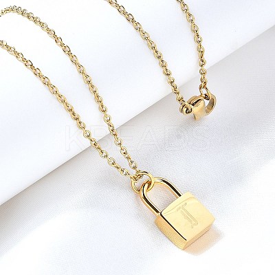 304 Stainless Steel Rolo Chain Pendant Necklaces NJEW-S444-01G-09-1