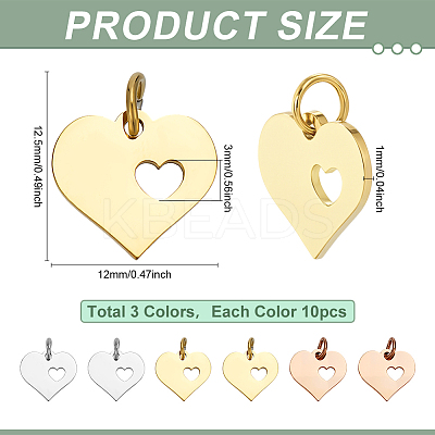 30Pcs 3 Colors 304 Stainless Steel Pendants STAS-ME0001-74-1