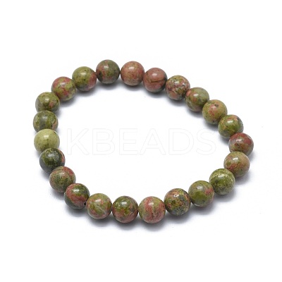 Natural Unakite Bead Stretch Bracelets BJEW-K212-C-006-1