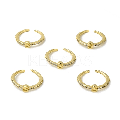 Clear Cubic Zirconia Initial Letter Open Cuff Ring RJEW-H120-09G-S-1