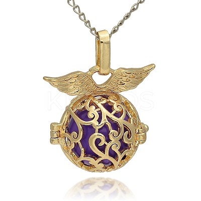 Golden Tone Brass Hollow Round Cage Pendants KK-J230-03G-1