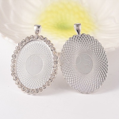 Oval Alloy Rhinestone Big Pendant Cabochon Settings ALRI-T356-01S-1