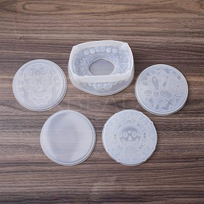 DIY Food Grade Silicone Halloween Theme Round Coaster & Mouth Holder Molds HAWE-PW0001-038-1