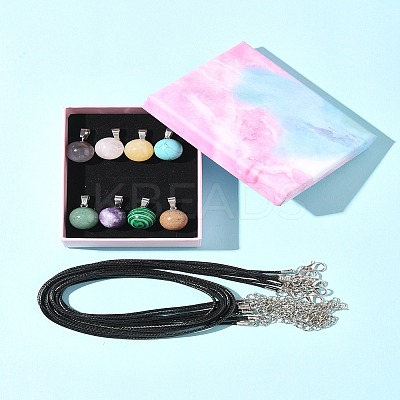 DIY Natural & Synthetic Gemstone Round Pendant & Waxed Cord Pendant Necklace Making Kits DIY-FS0008-47-1