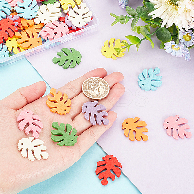 80Pcs 8 Colors Autumn Theme Painted Poplar Wood Pendants WOOD-PH0002-32-1