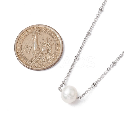 Round Natural Cultured Freshwater Pearl Pendant Necklaces X-NJEW-JN04965-1